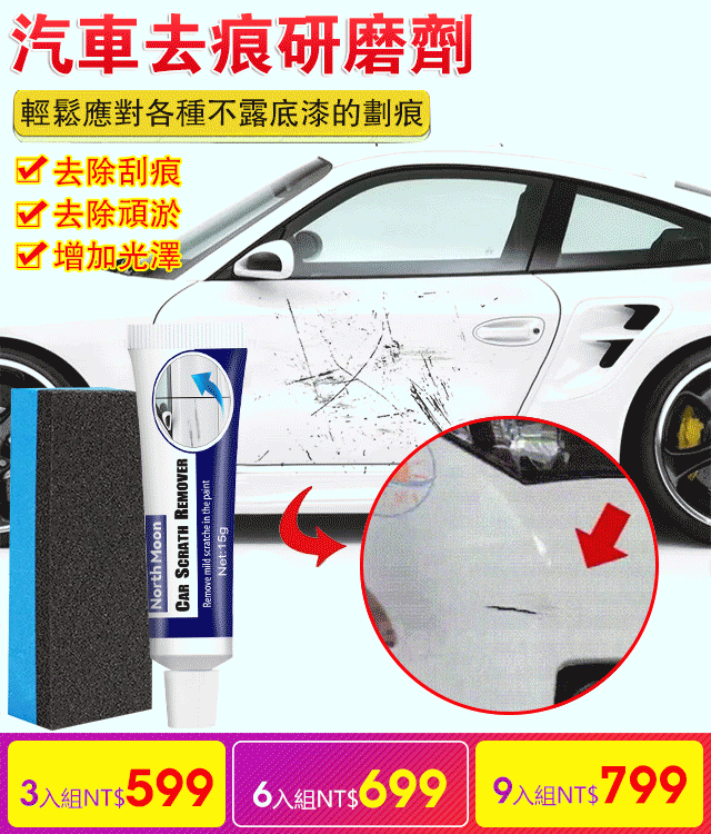 汽車去痕研磨劑 輕鬆應對各種不露底漆的劃痕 去除刮痕/去除頑淤/增加光澤